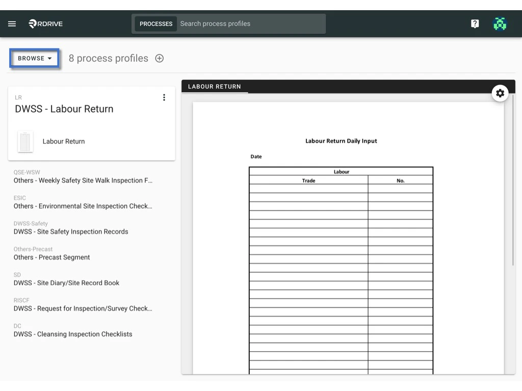 Export Process profile