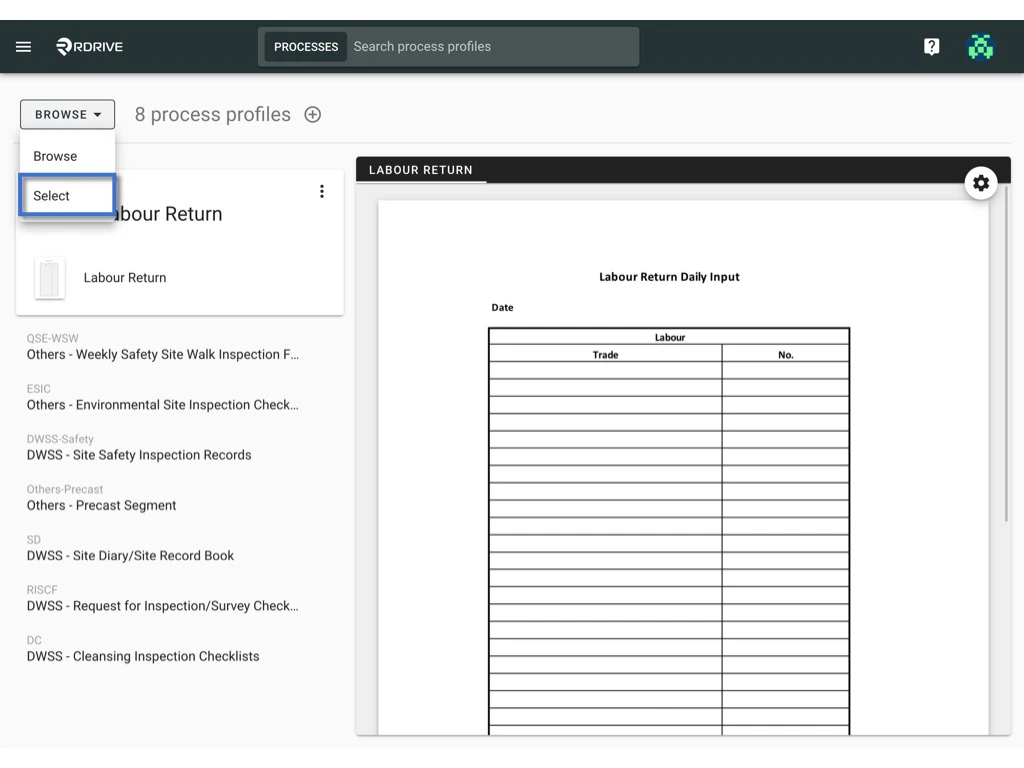 Export Process profile