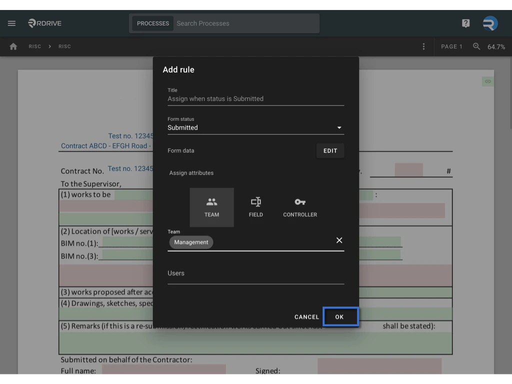 Assignment rule - Process profile