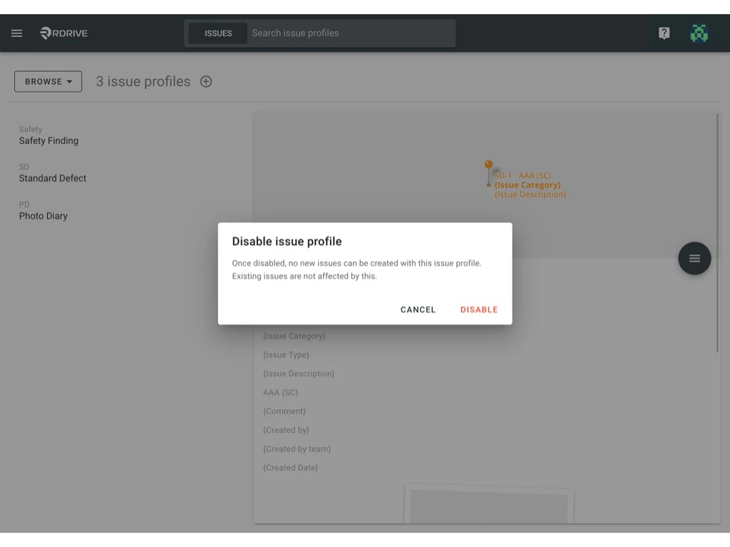 Disable an Issue profile