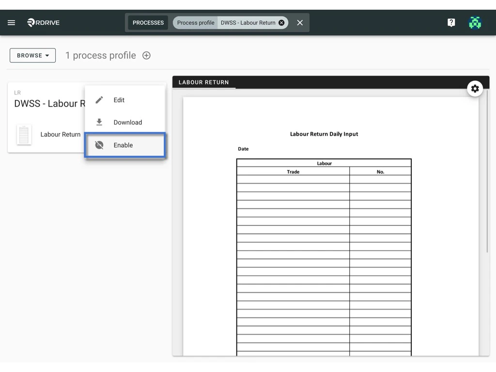 Enable a disabled Process profile