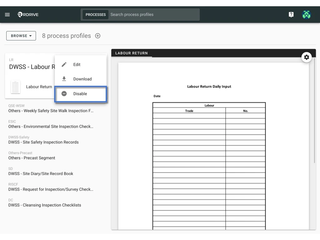 Disable a Process profile