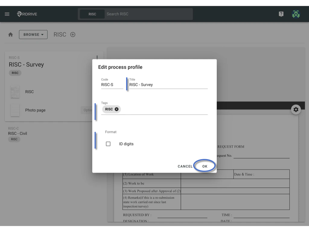 Edit Process profile