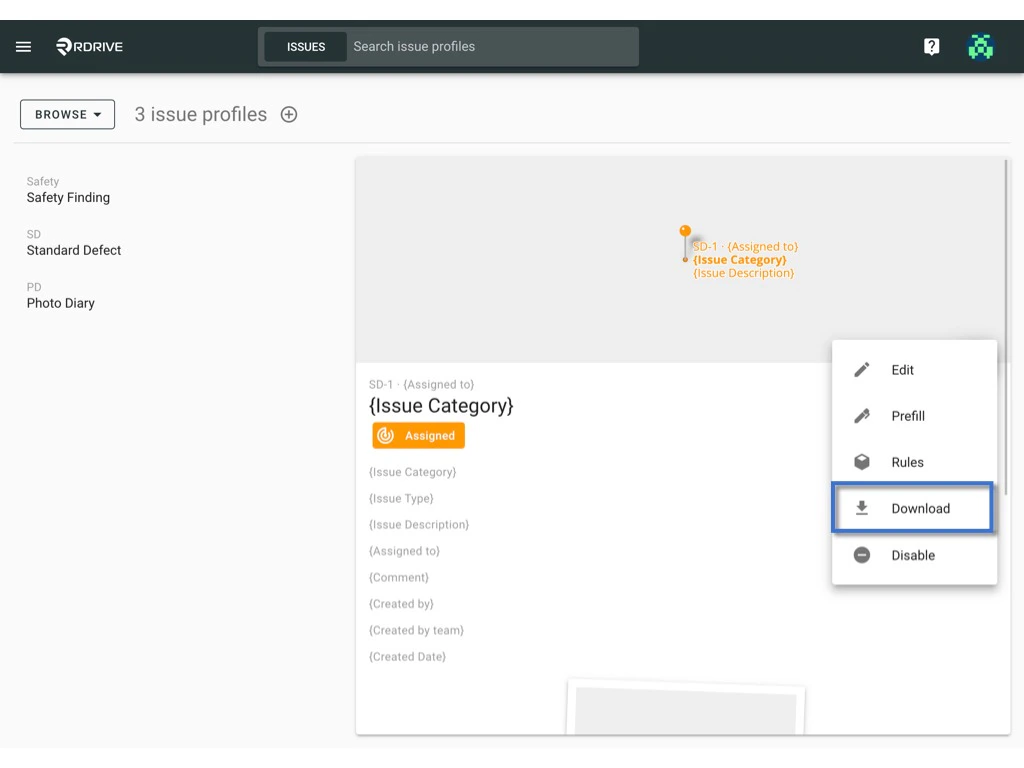 Export Issue profile