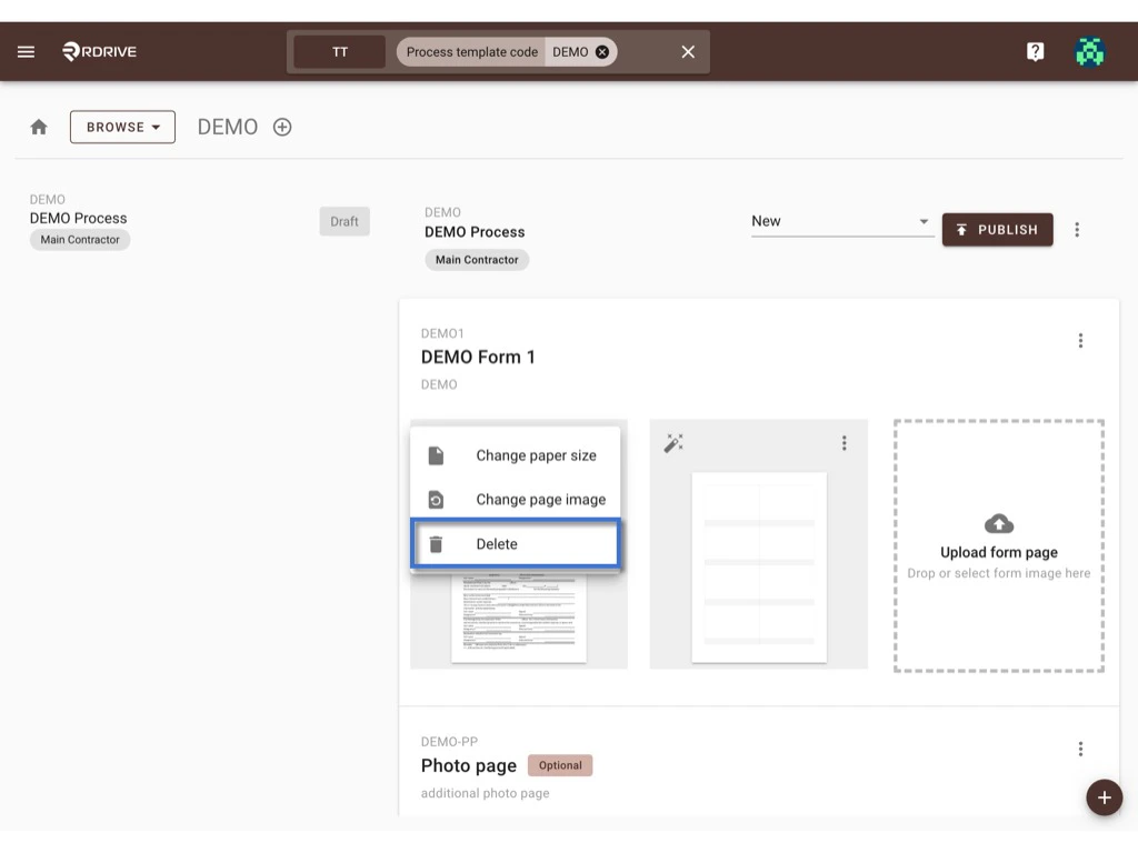 How to update the process template & form?
