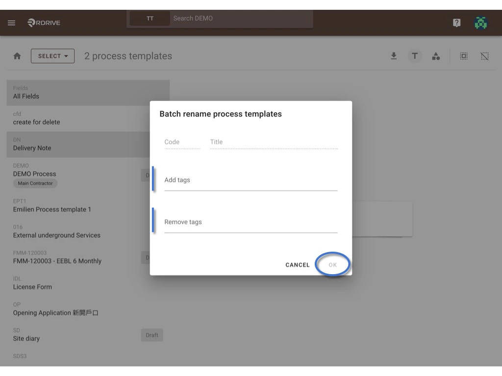 How to update the process template & form?