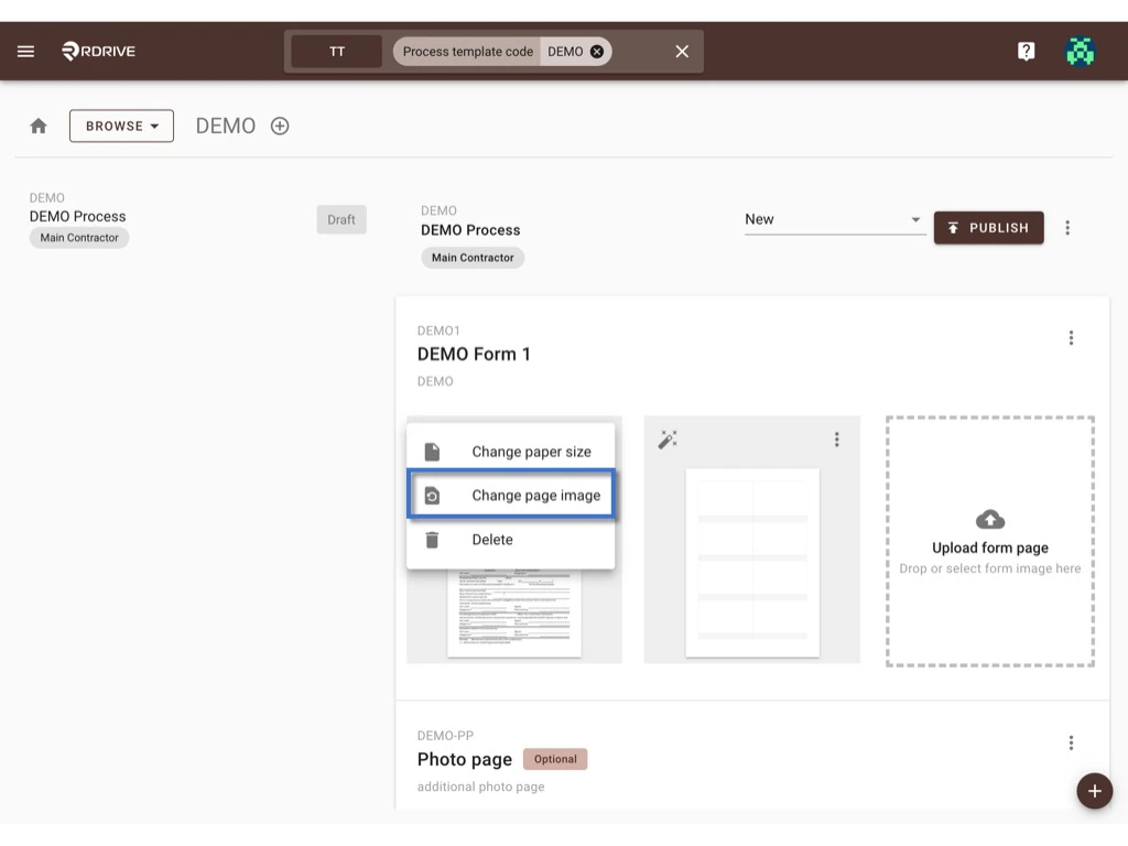 How to update the process template & form?