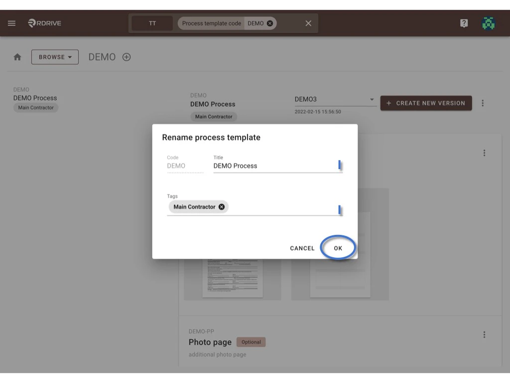 How to update the process template & form?