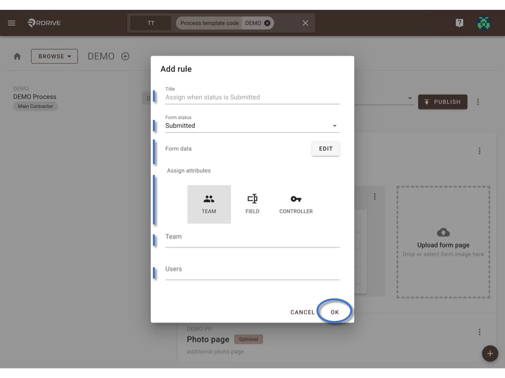 How to update the process template & form?