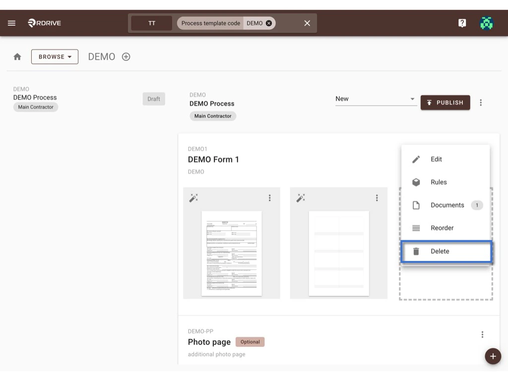 How to update the process template & form?