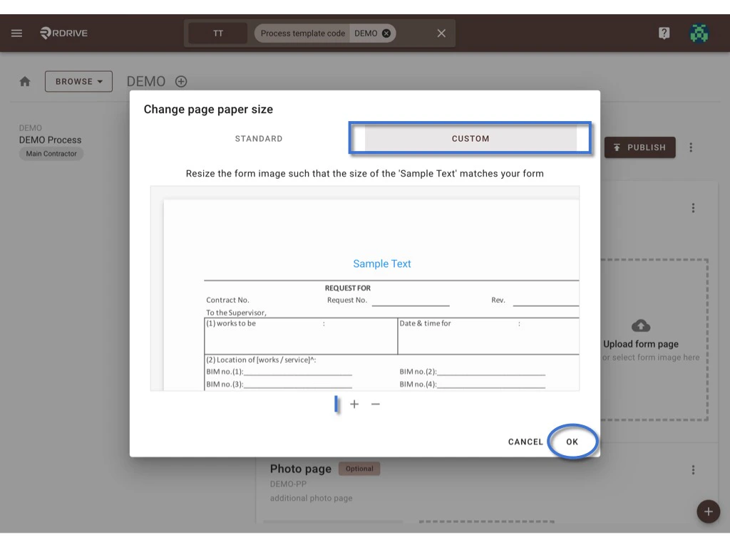How to update the process template & form?
