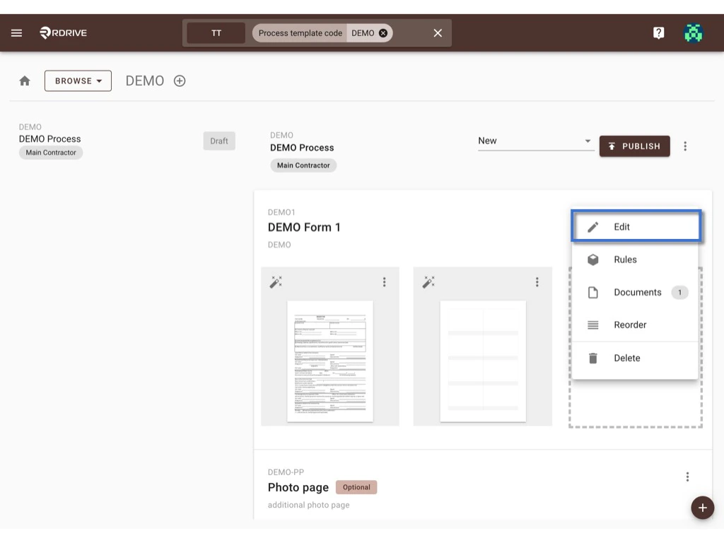 How to update the process template & form?