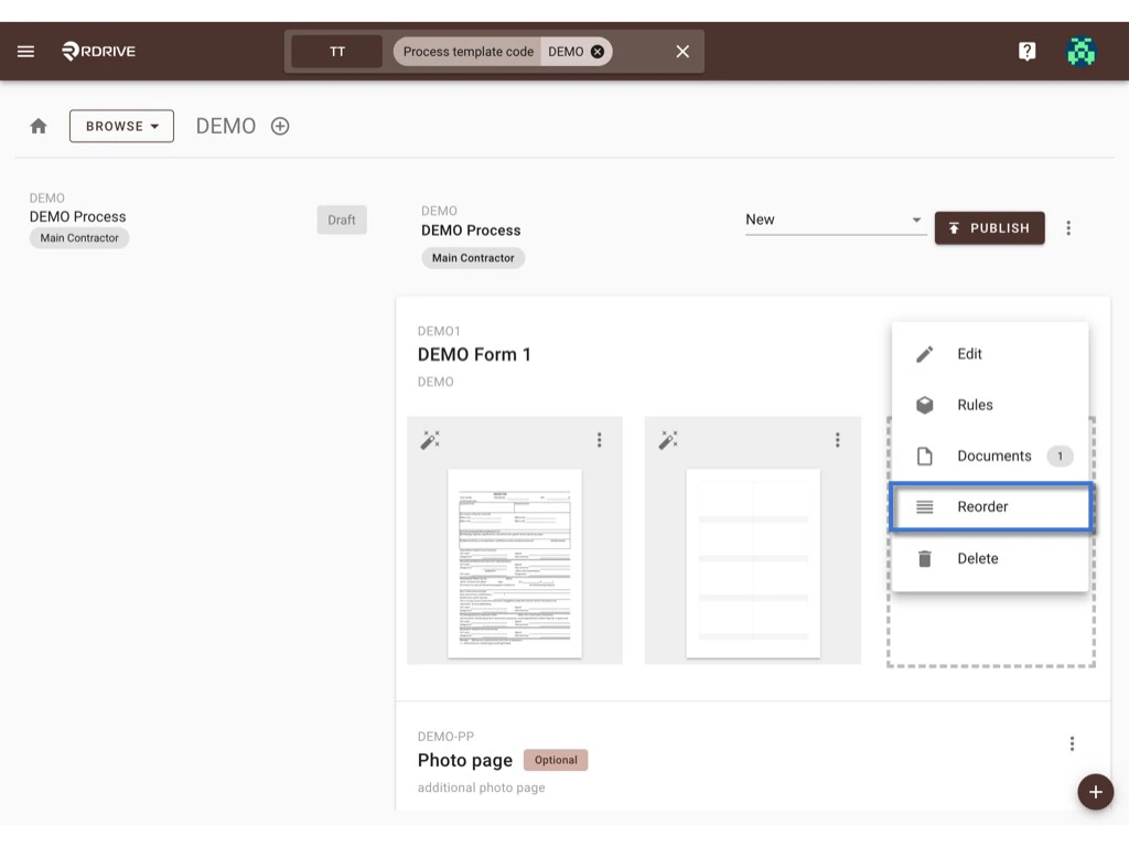 How to update the process template & form?