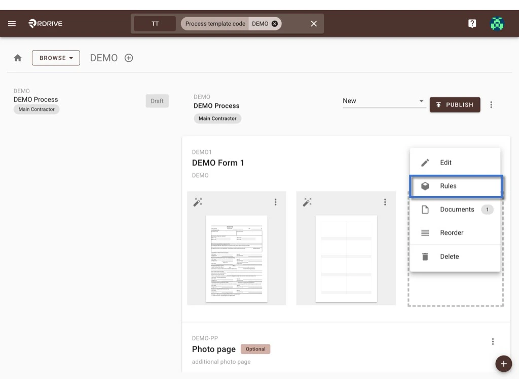 How to update the process template & form?