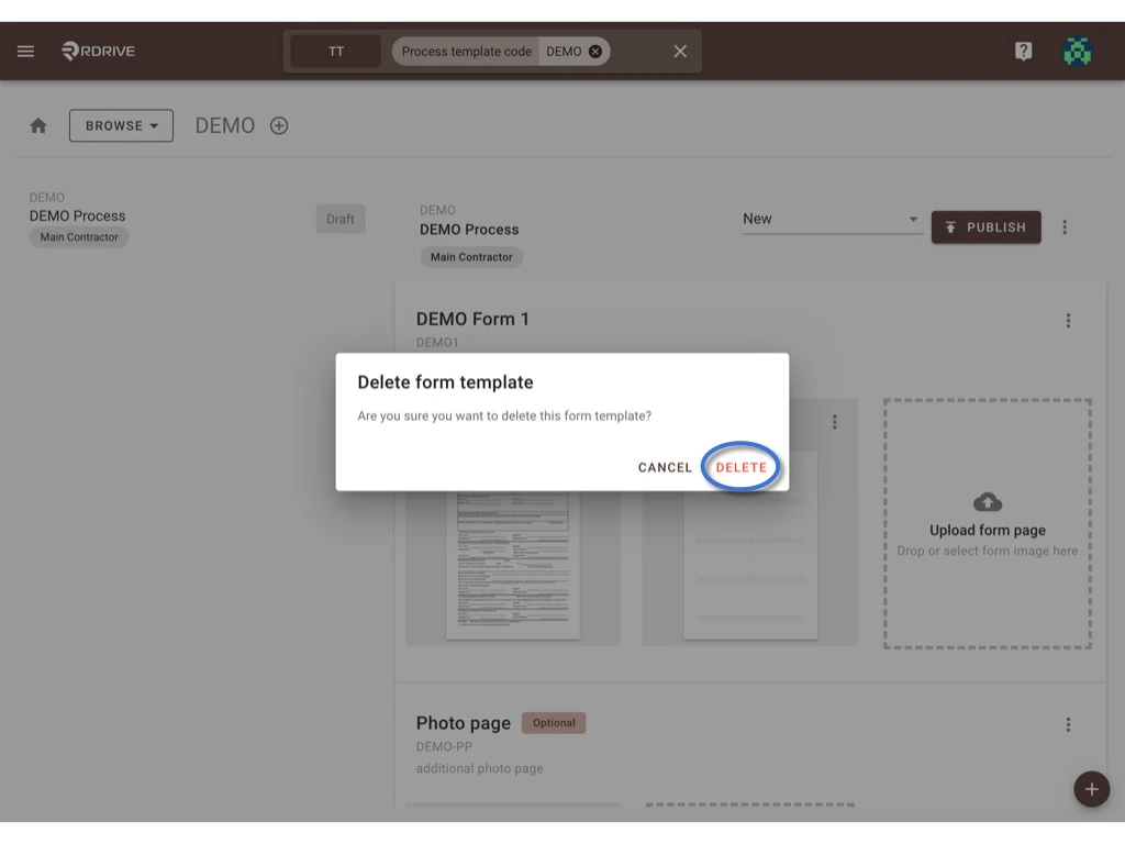 How to update the process template & form?