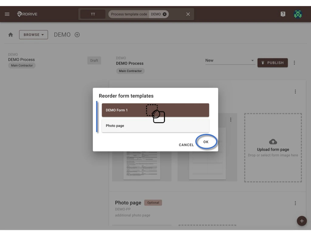 How to update the process template & form?