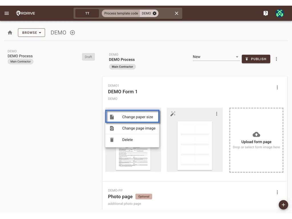 How to update the process template & form?