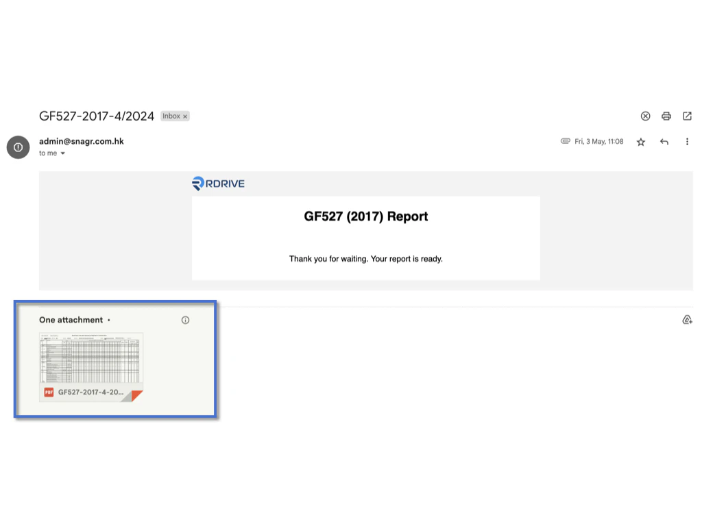 How to generate the GF527 via the Dashboard?