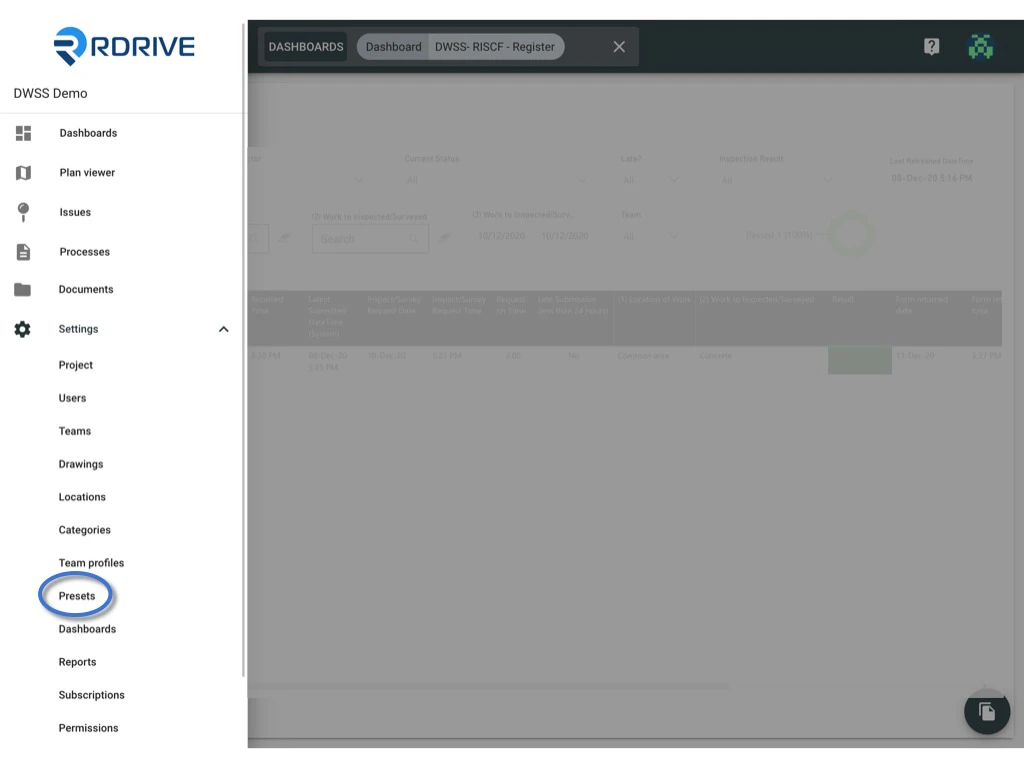 How to edit a preset spreadsheet on the project?