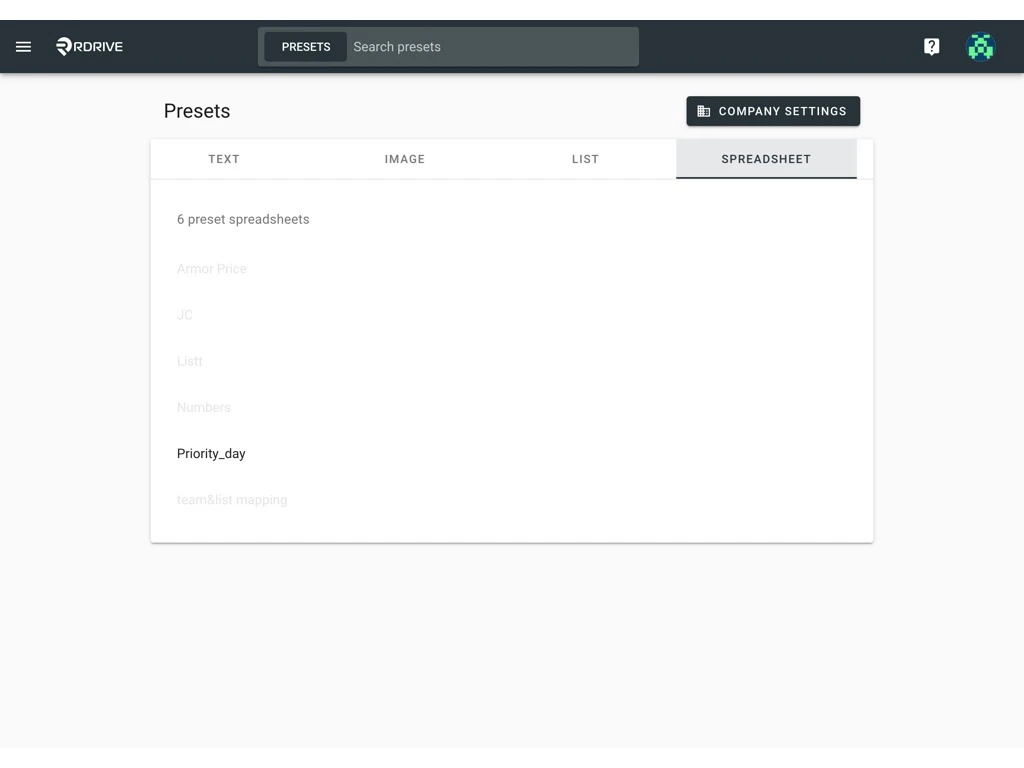 How to edit a preset spreadsheet on the project?