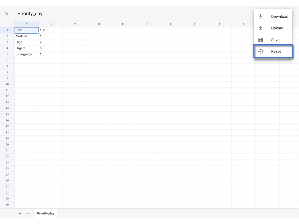 How to edit a preset spreadsheet on the project?