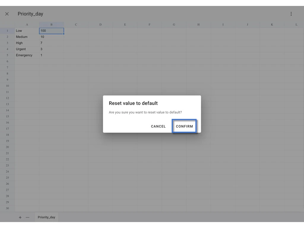 How to edit a preset spreadsheet on the project?