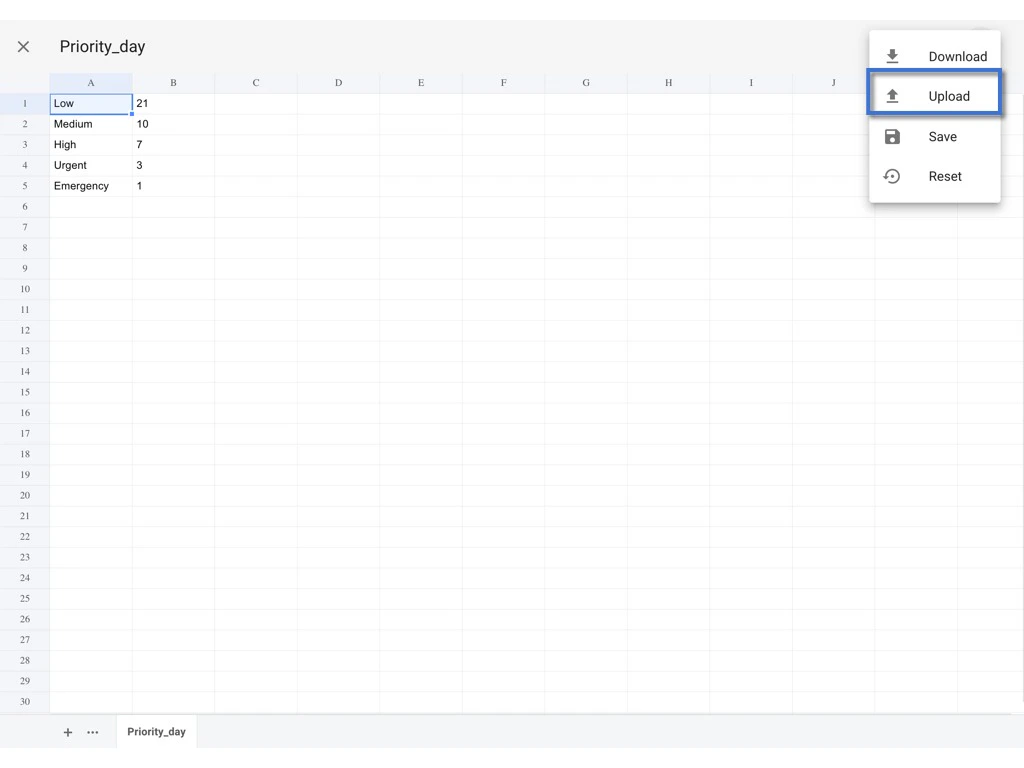 How to edit a preset spreadsheet on the project?