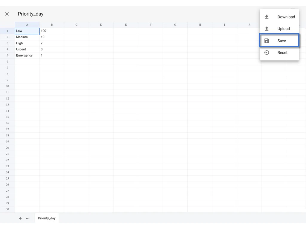 How to edit a preset spreadsheet on the project?