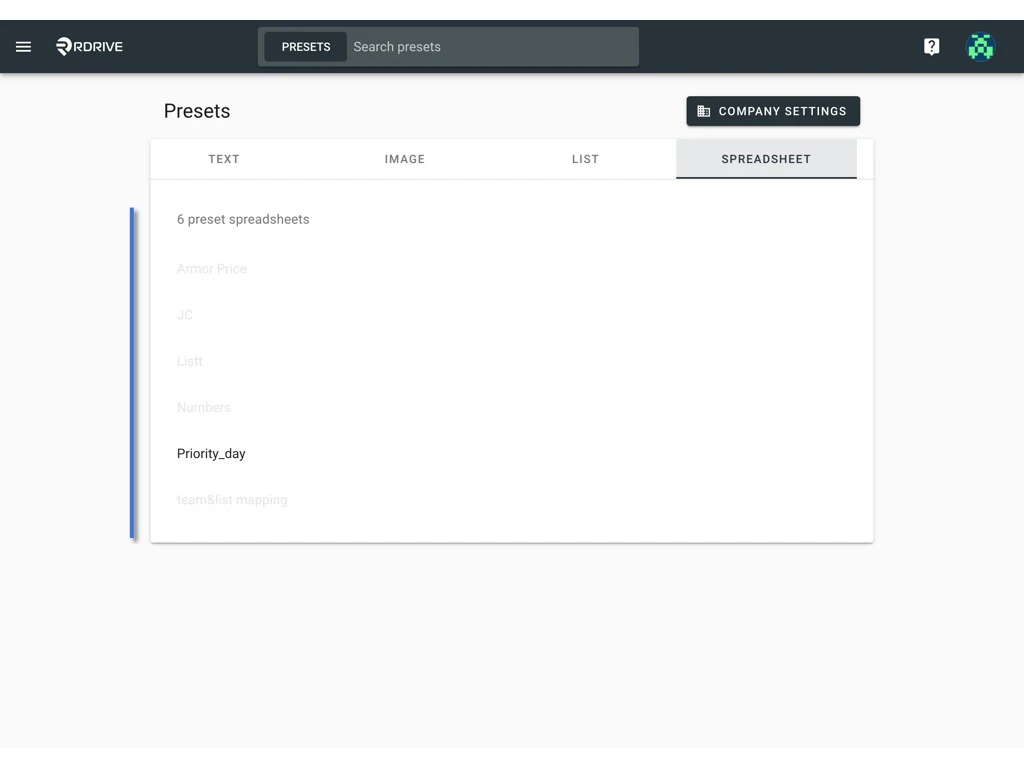 How to edit a preset spreadsheet on the project?