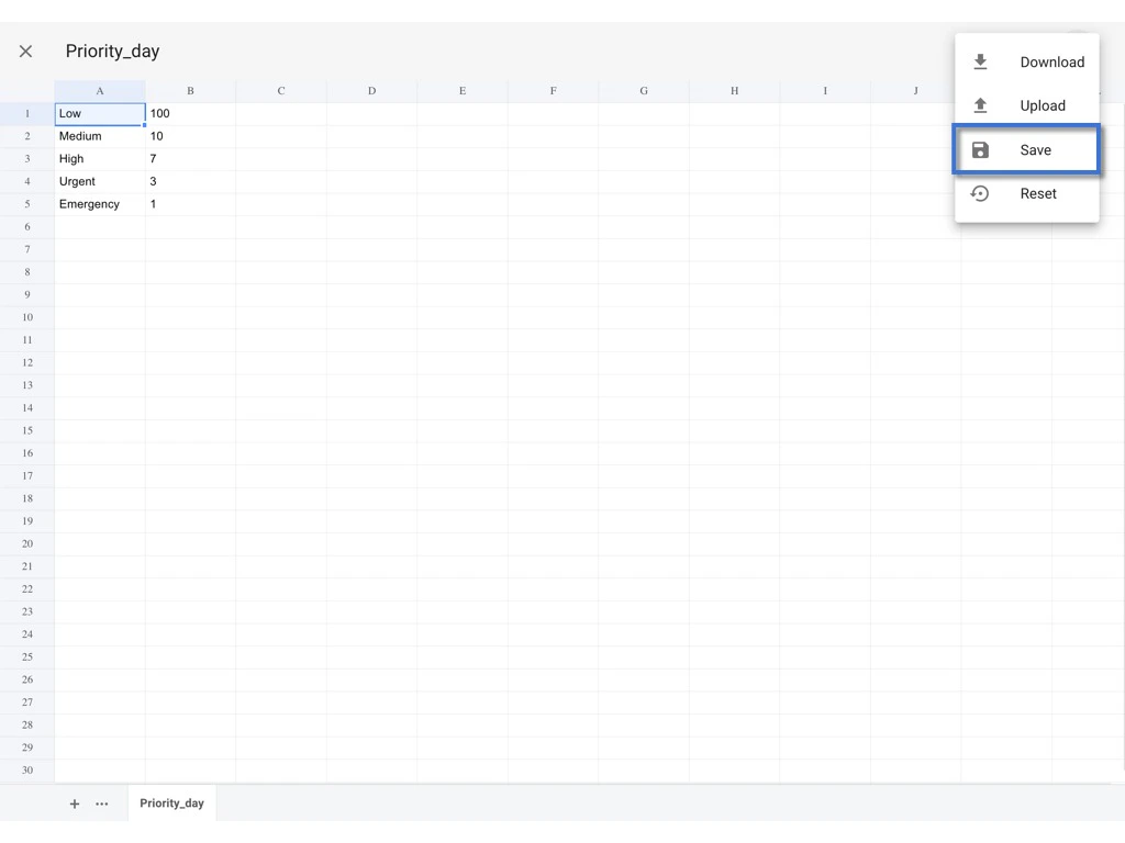 How to edit a preset spreadsheet on the project?