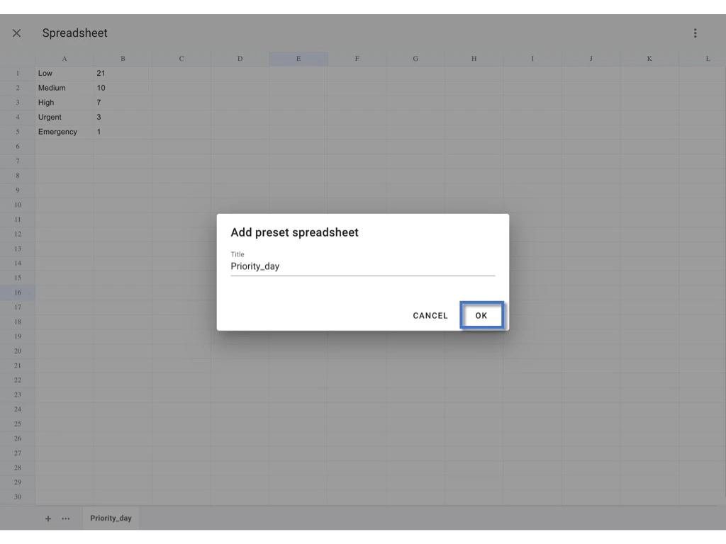 Preset Spreadsheet - Add and Merge with the template (Company level)