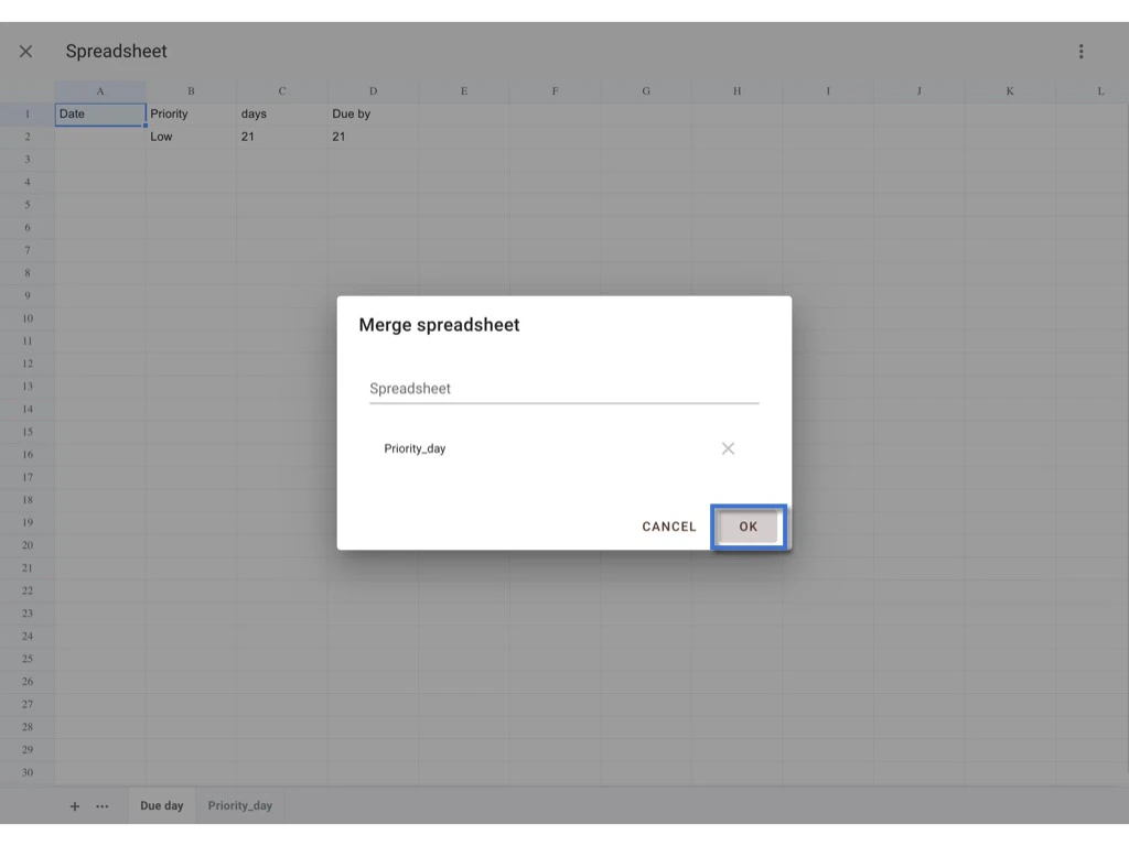 Preset Spreadsheet - Add and Merge with the template (Company level)