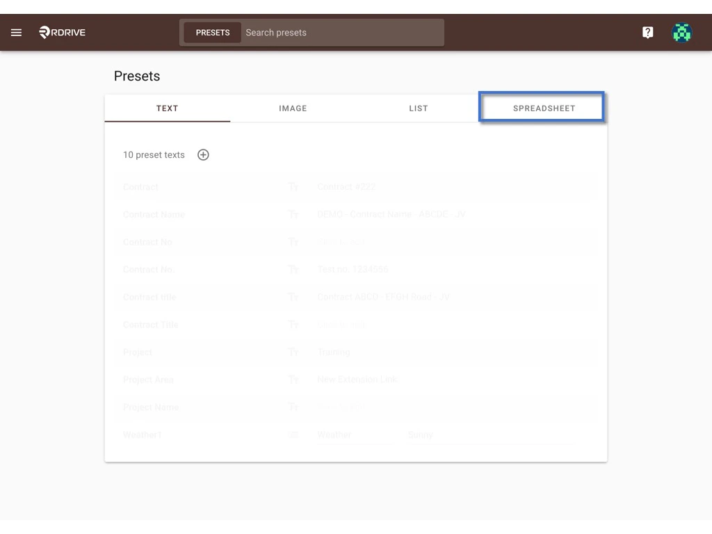 Preset Spreadsheet - Add and Merge with the template (Company level)