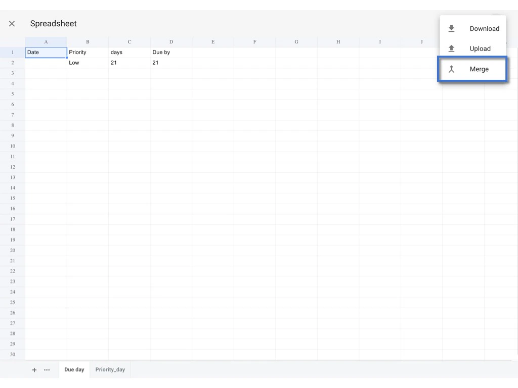 Preset Spreadsheet - Add and Merge with the template (Company level)
