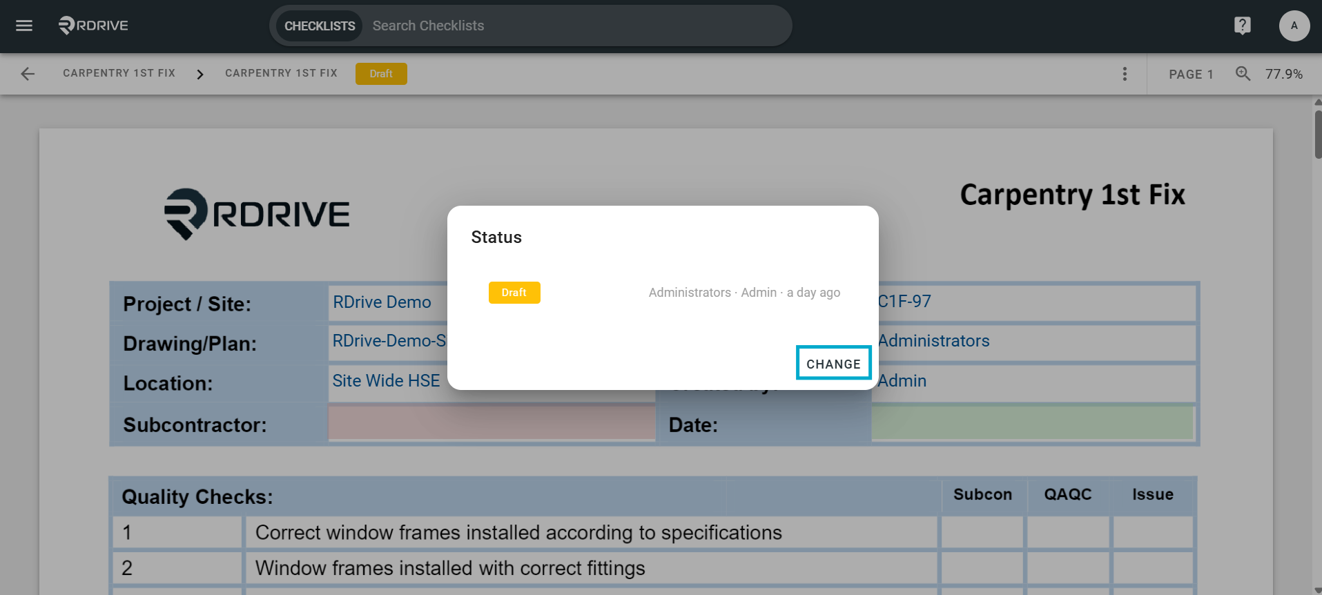 How can I update the Status of a Process/Checklist Form?