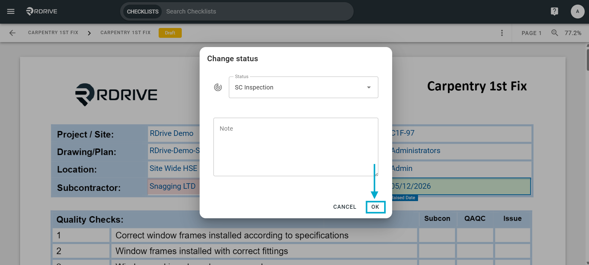 How can I update the Status of a Process/Checklist Form?