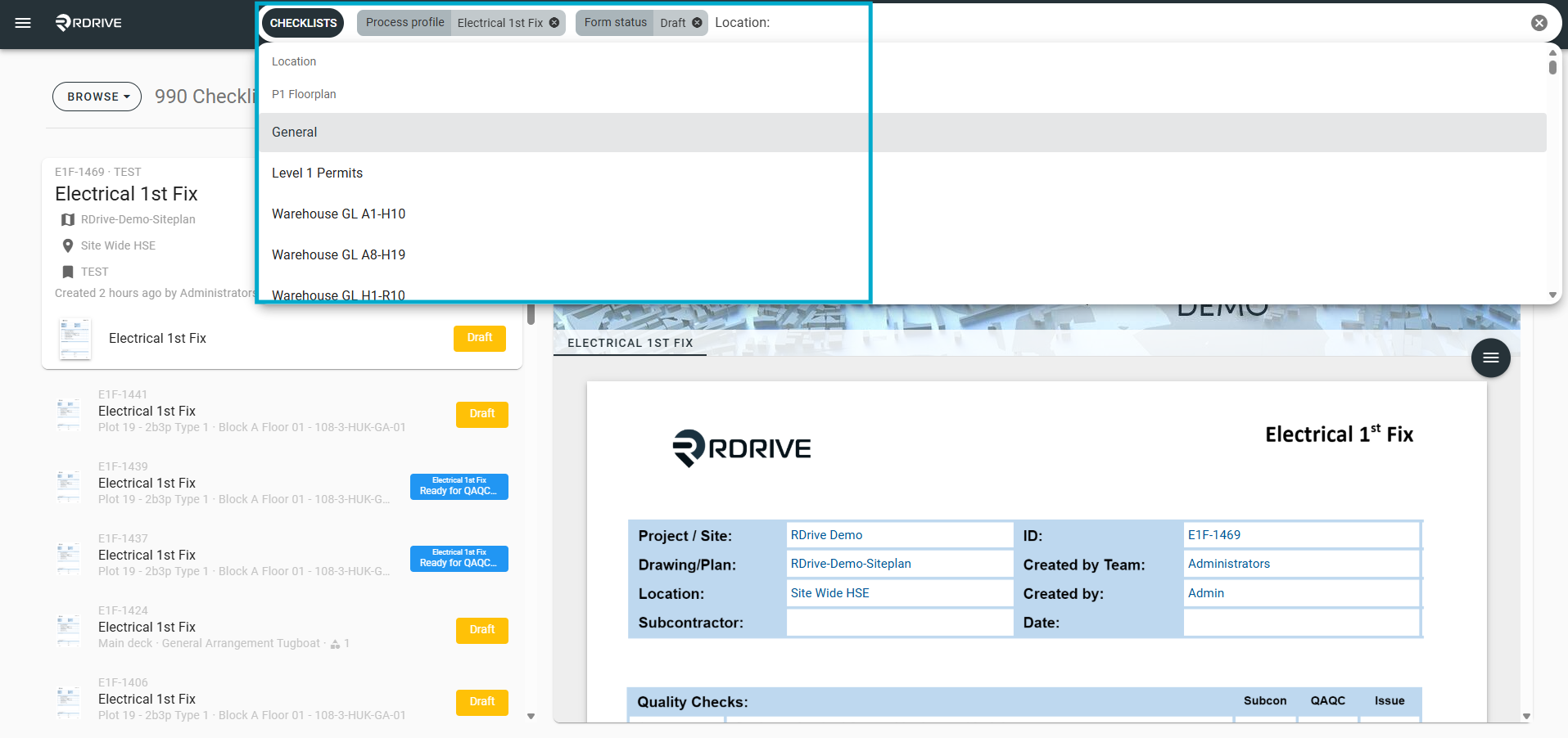 How do I search for a Process/Checklist Form?
