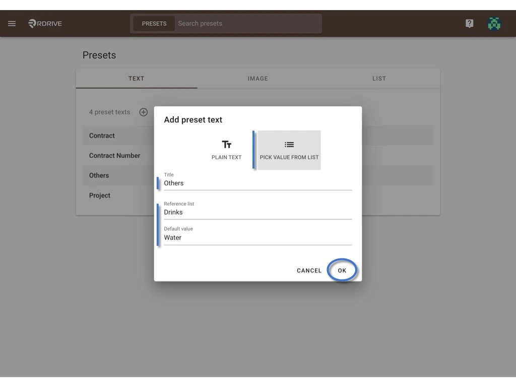 How to set up / edit a preset text? (Company level)