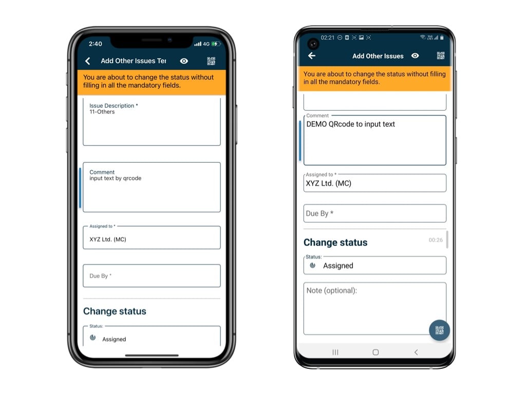 Scanning QR code to input text and Ext reg field