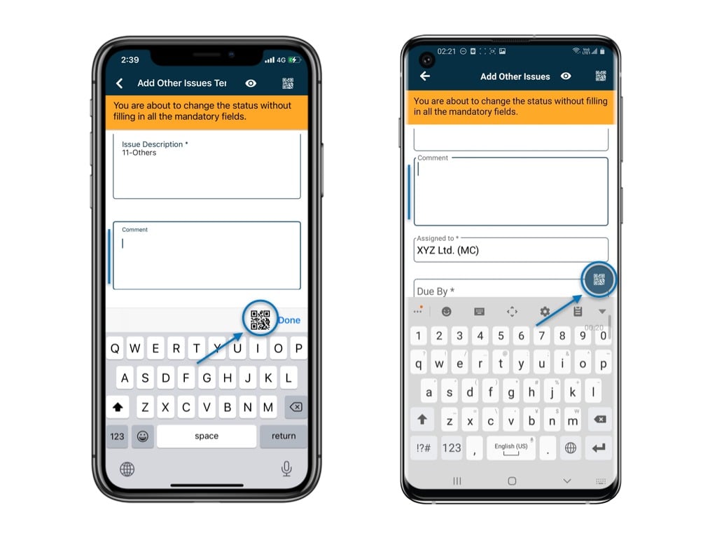 Scanning QR code to input text and Ext reg field