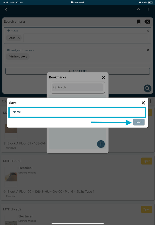 Save a Bookmark for filter
