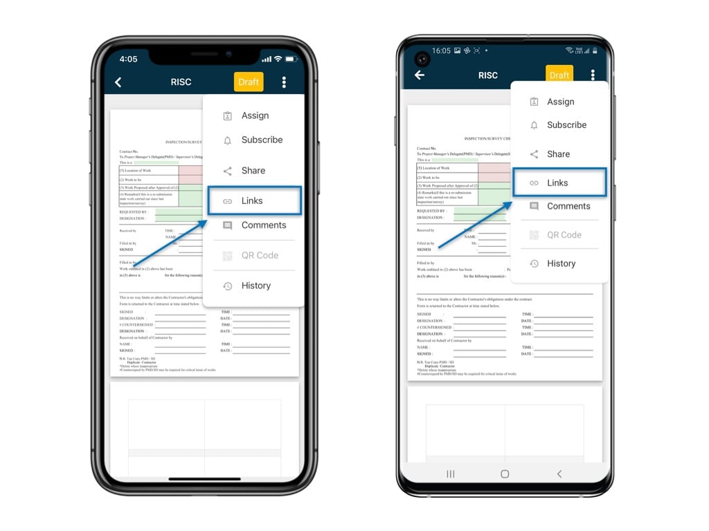 Where to view the linked item(s) of the form?