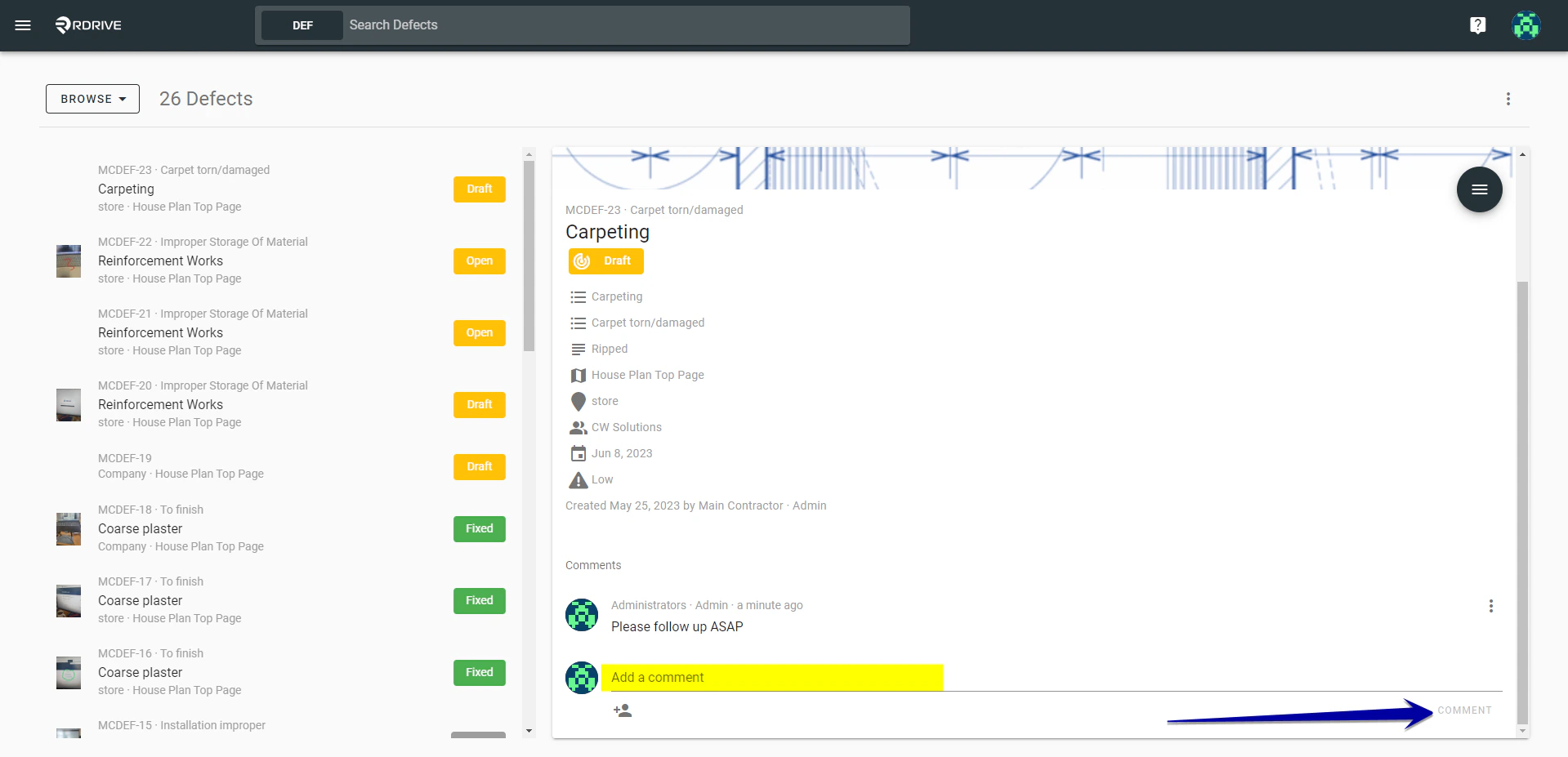 Can I reply to a comment on the issue/defect/record?