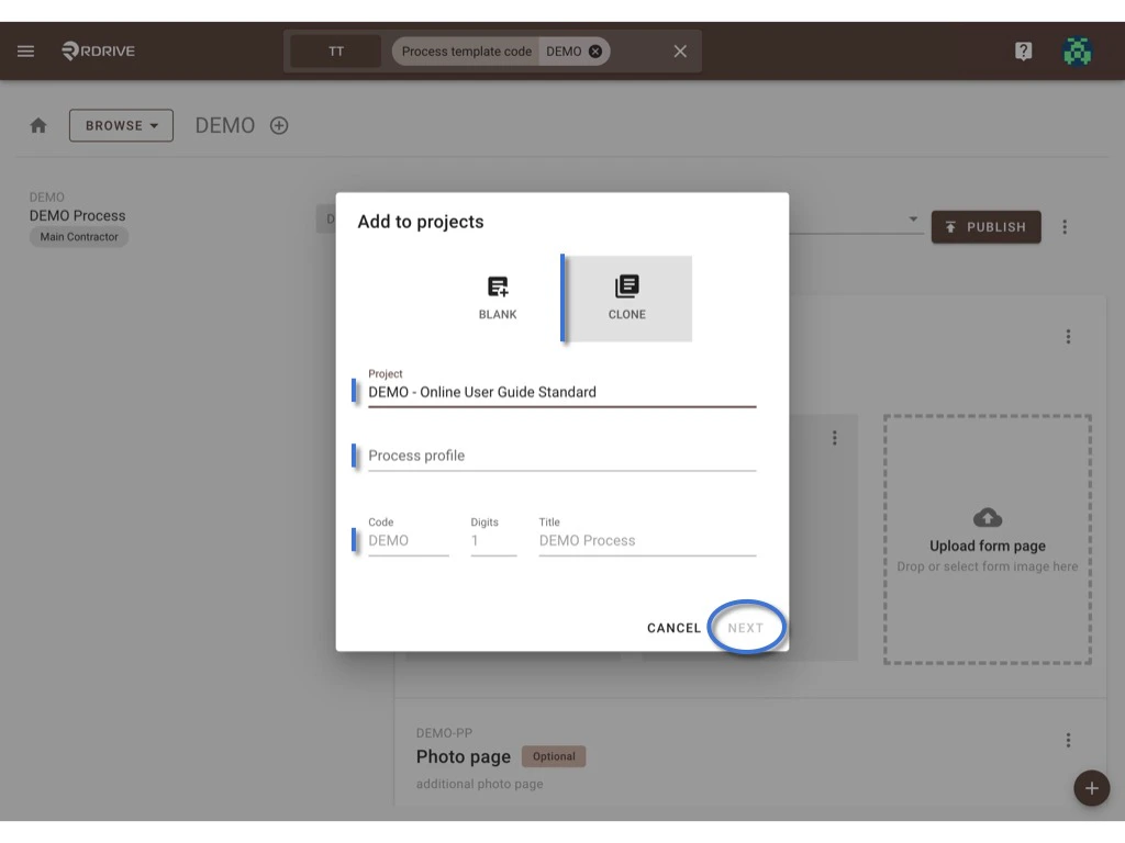Can I add template to project(s) from the company area?