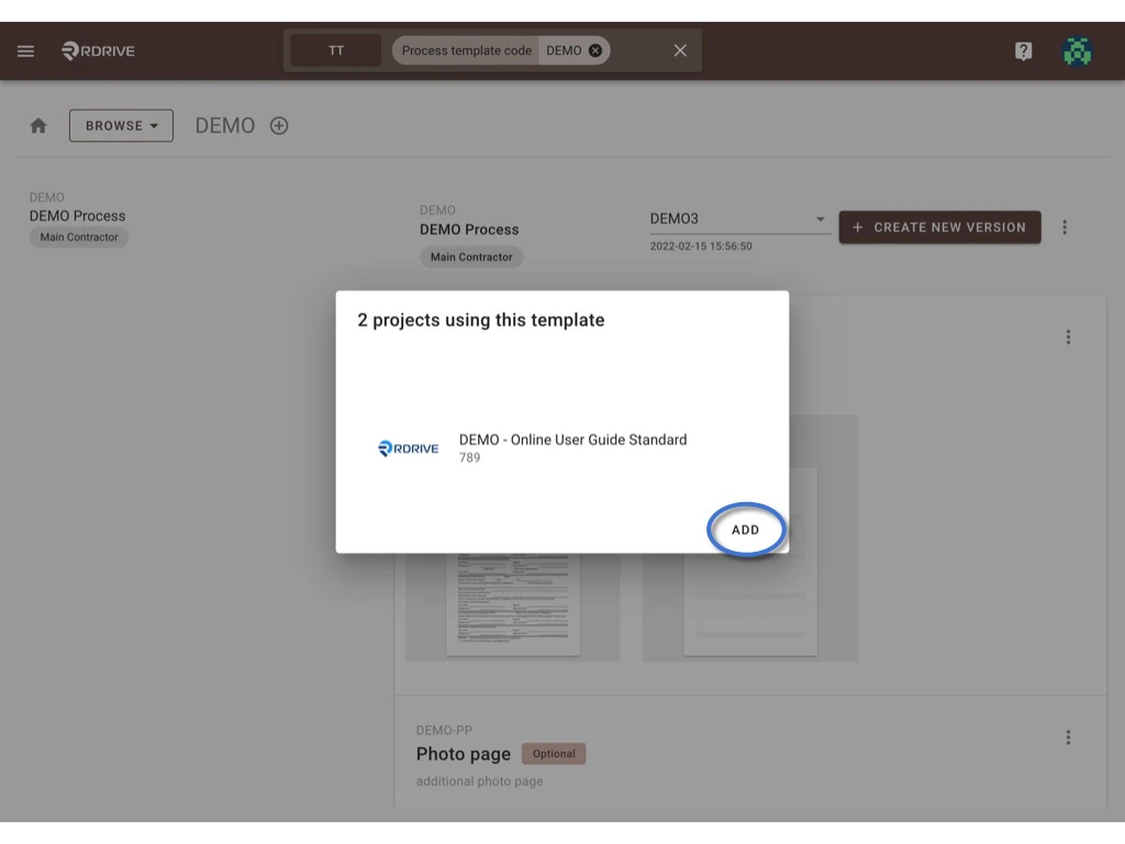 Can I add template to project(s) from the company area?