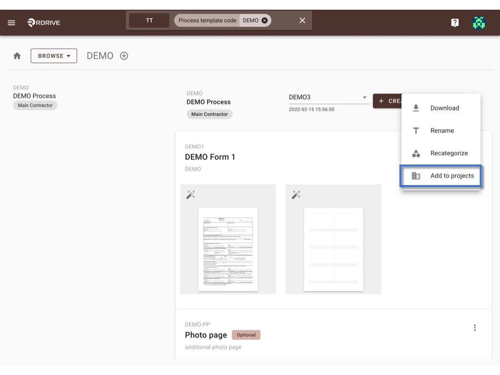 Can I add template to project(s) from the company area?