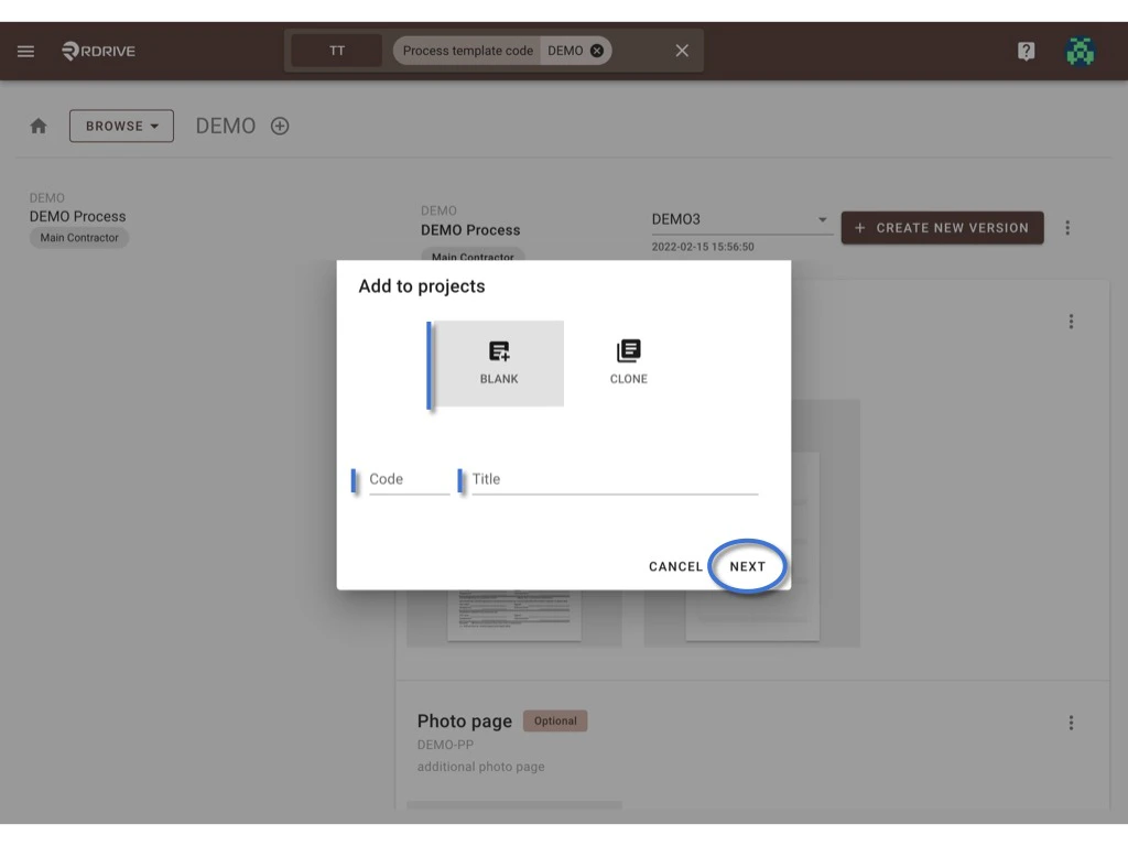 Can I add template to project(s) from the company area?