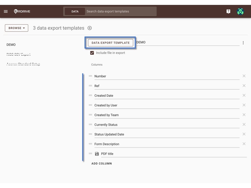 How to create a Data export template?