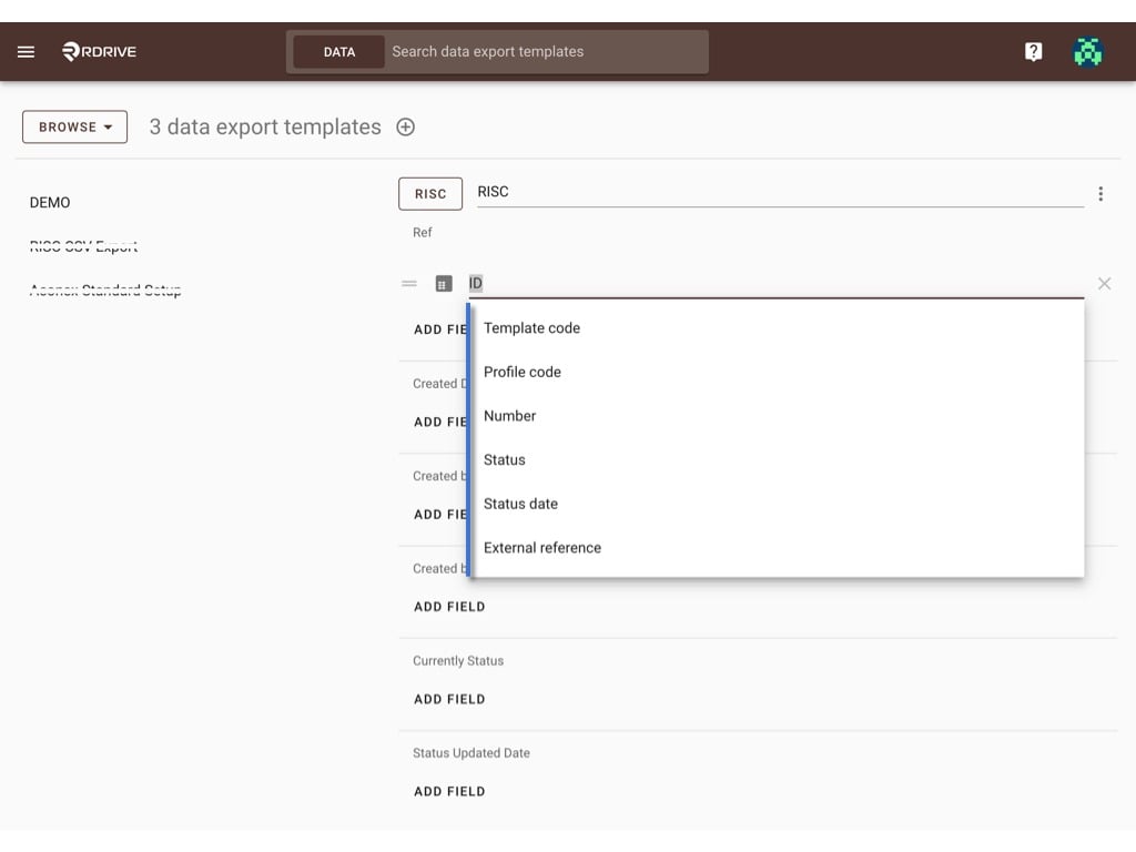 How to create a Data export template?
