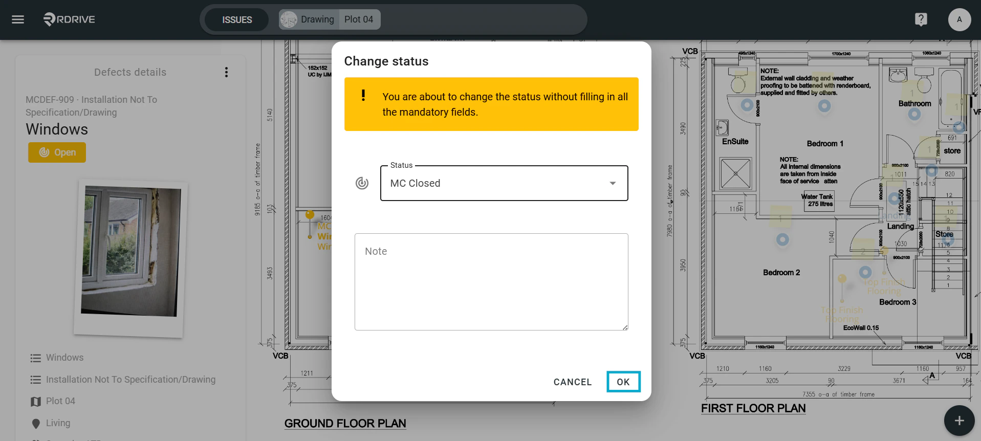 How do I update the status of an issue/defect/record?